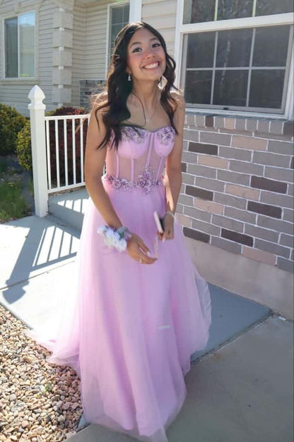 Straps Black Corset A-line Prom Gown