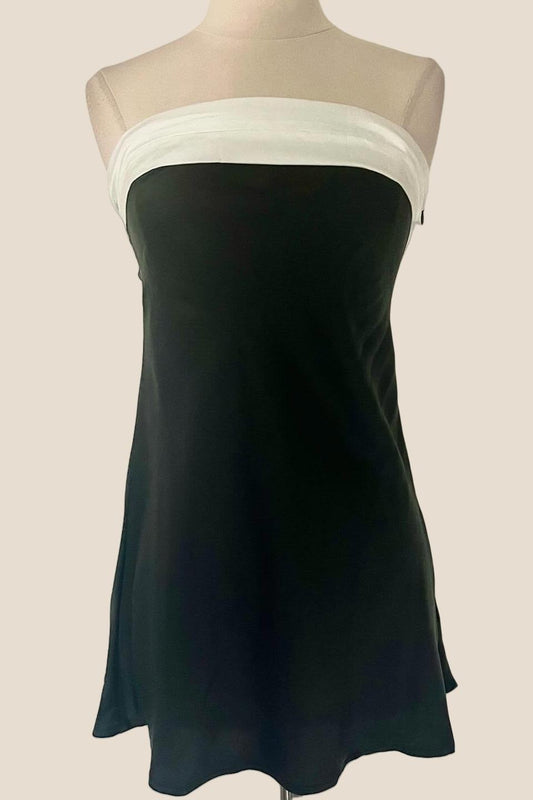 Strapless Black and White Contrast Strapless Mini Dress
