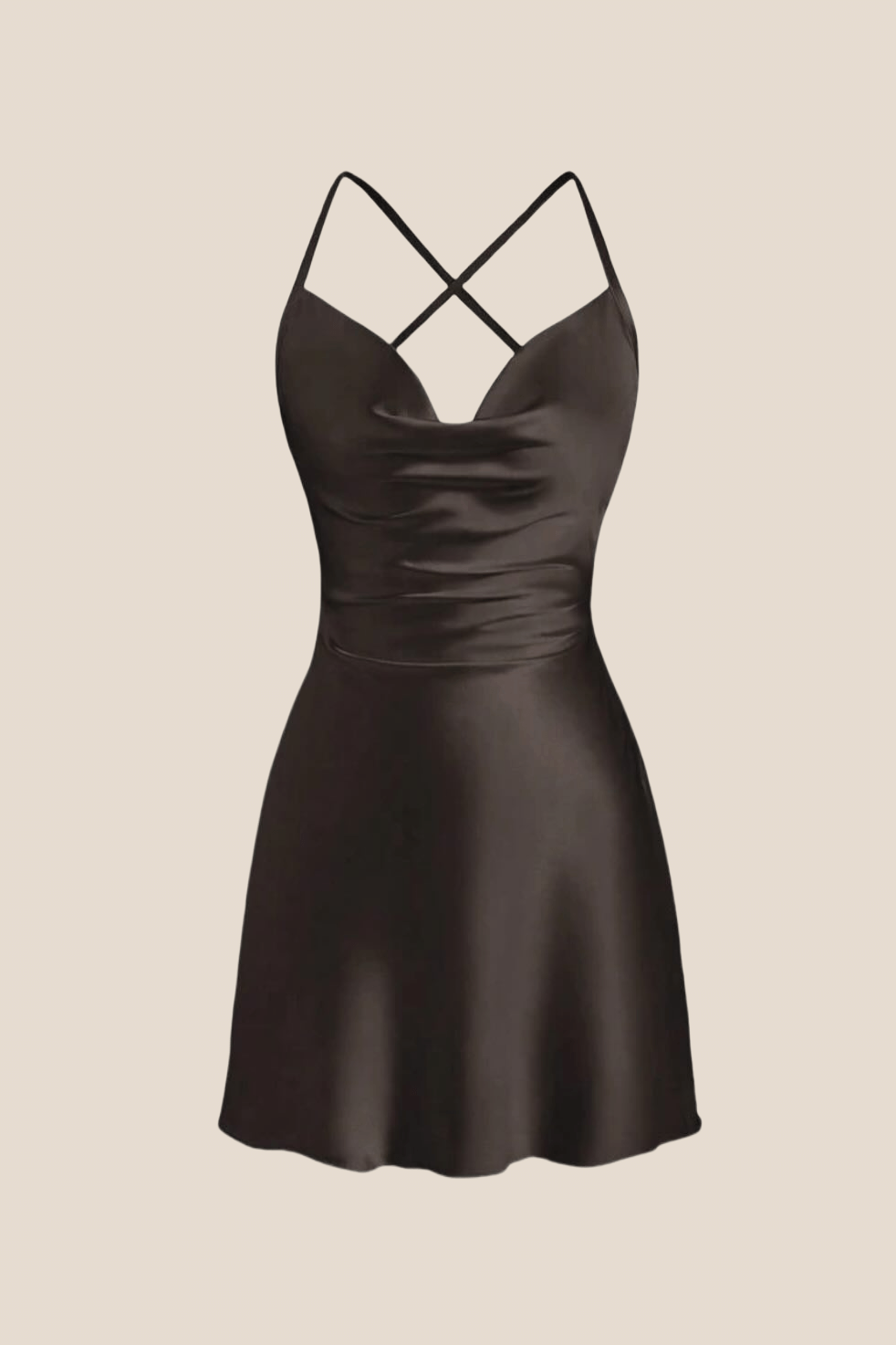 Straps Burgundy Satin Cowl Neck Mini Dress