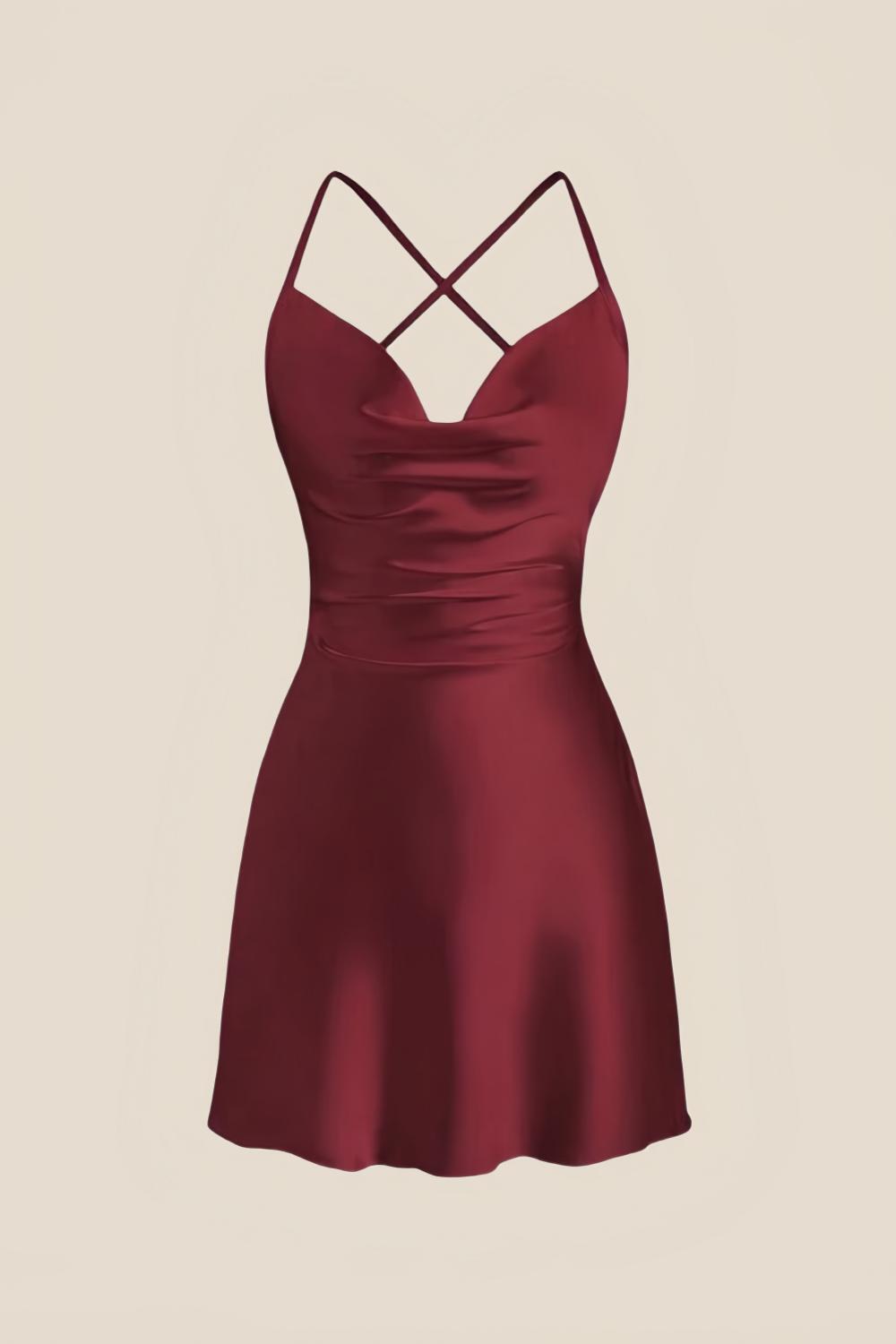 Straps Pink Satin Cowl Neck Mini Dress