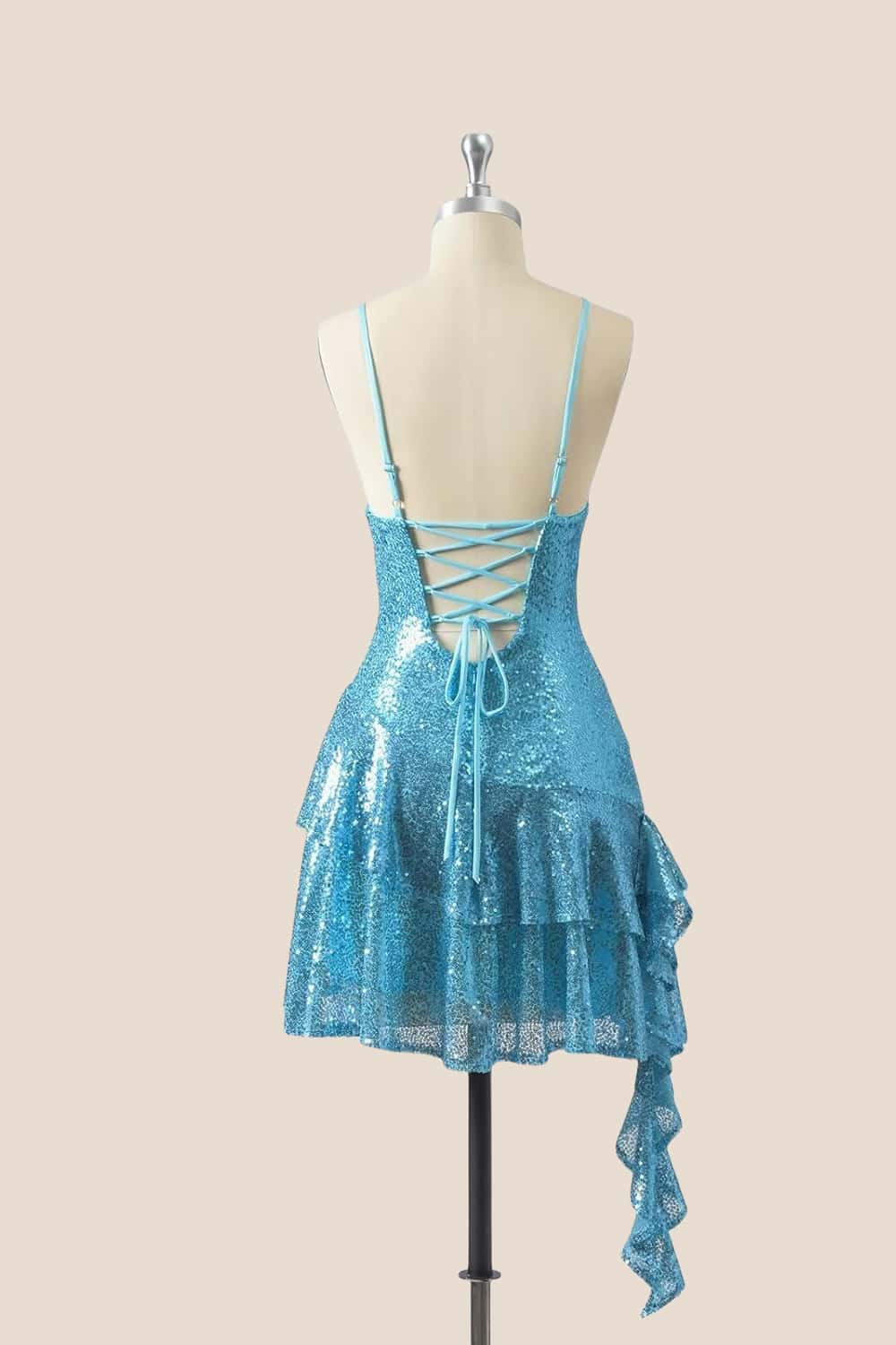 Straps Dark Green Sequin Ruffle A-line Dress