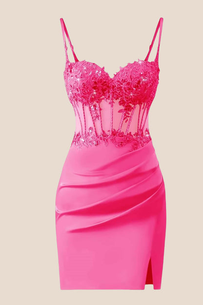 Straps Blue Appliques Ruched Tight Dress
