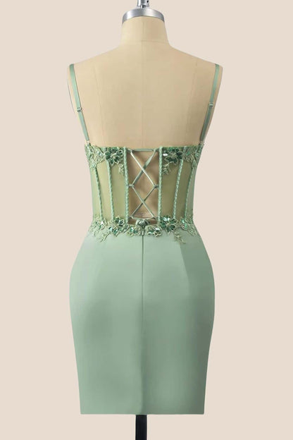 Straps Blue Appliques Ruched Tight Dress