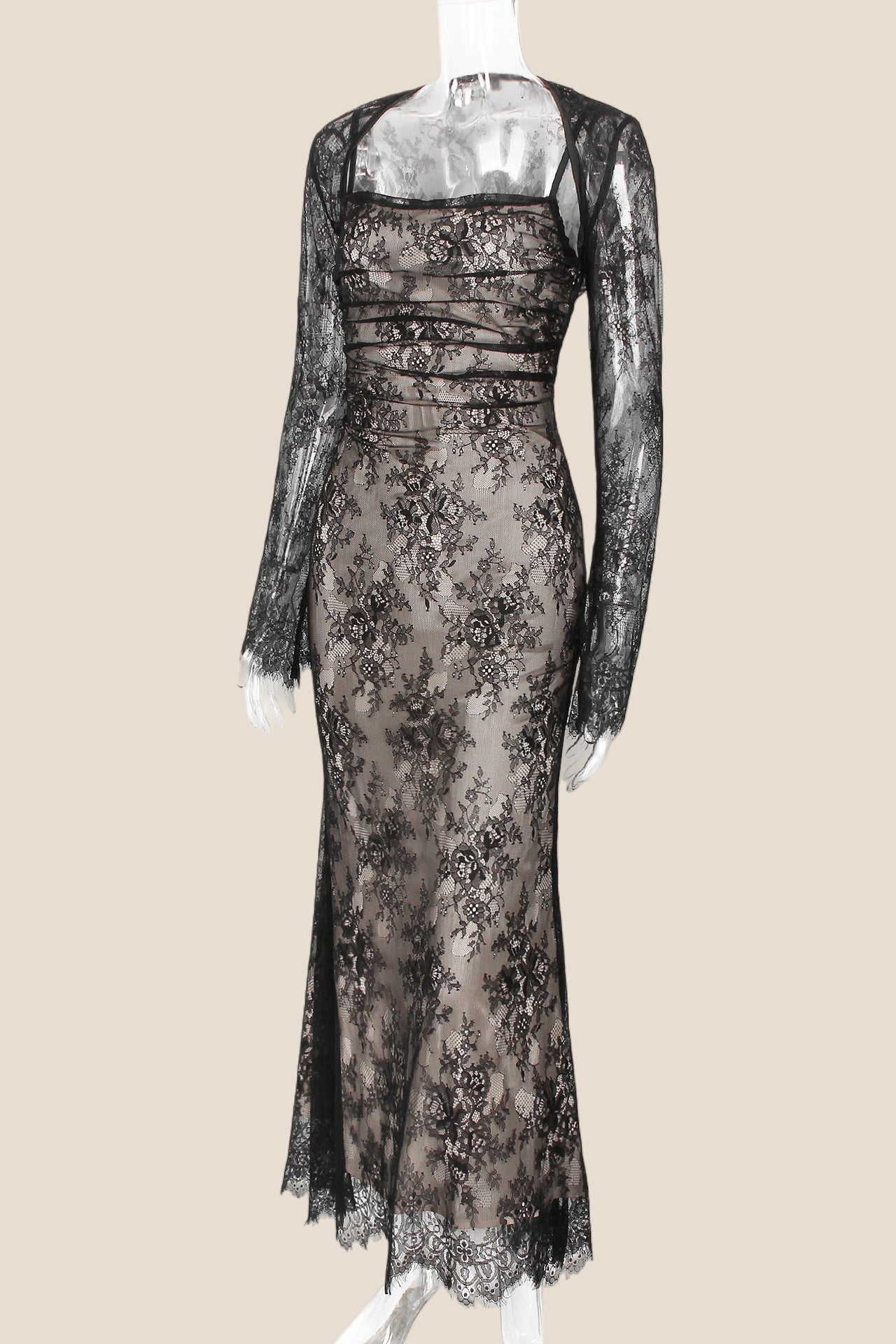 Straps Ivory Lace Fitted Party Dress