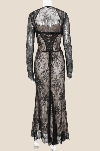 Straps Black Lace Fitted Party Dress