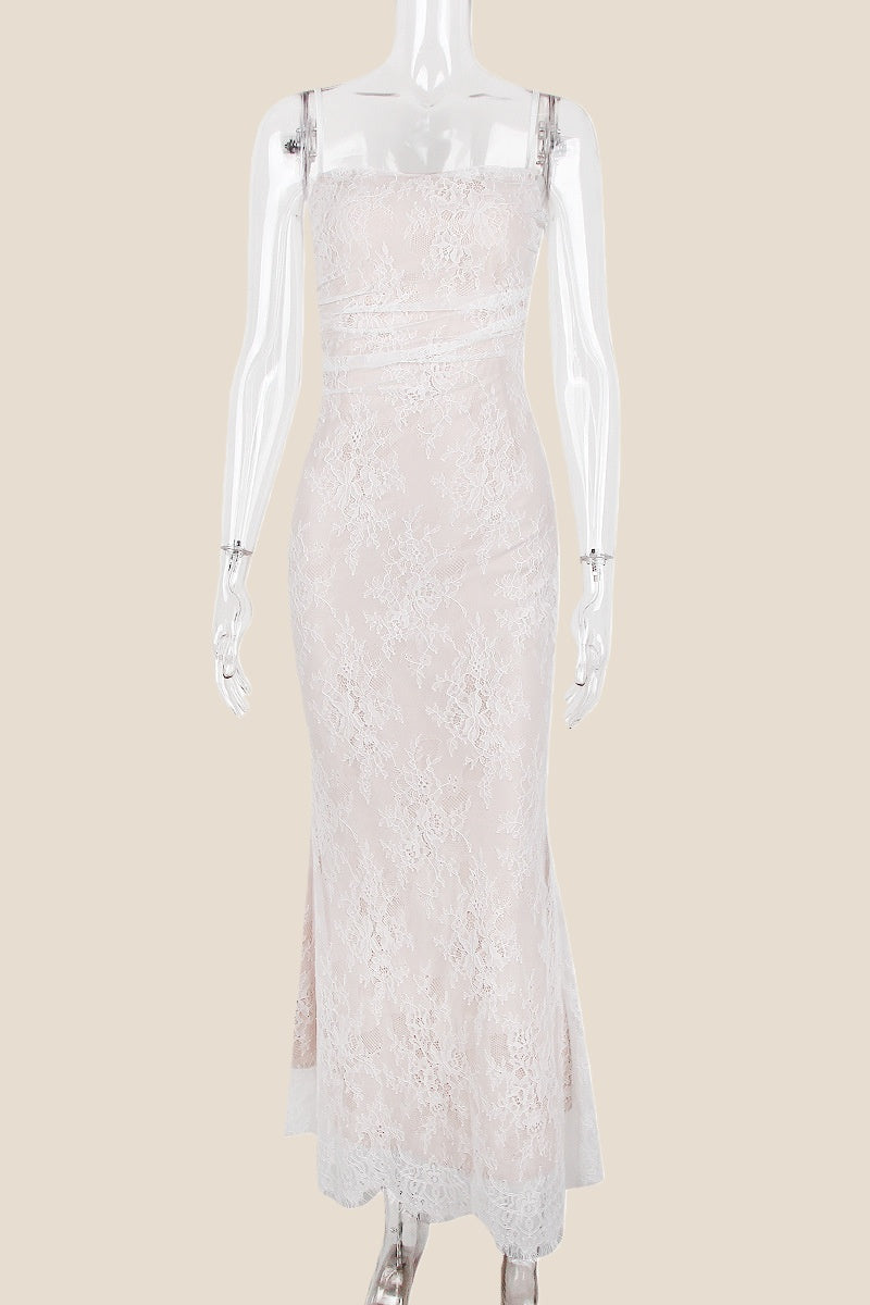 Straps Ivory Lace Fitted Party Dress