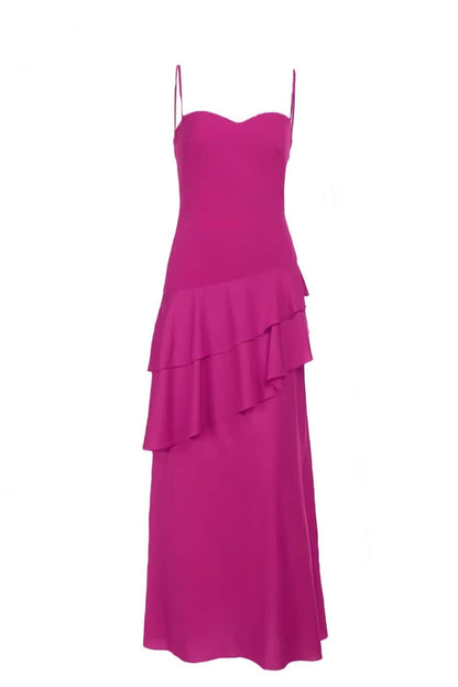 Straps Blue Chiffon Tiered Maxi Dress