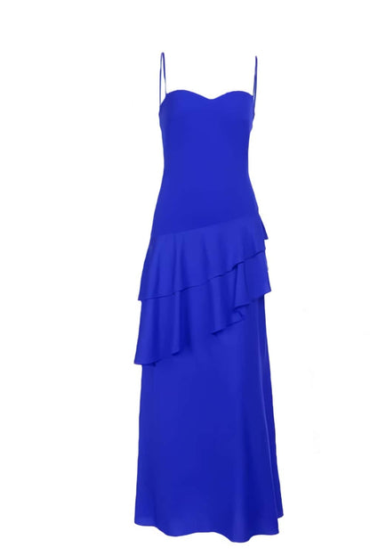 Straps Blue Chiffon Tiered Maxi Dress