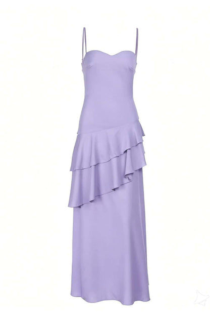 Straps Blue Chiffon Tiered Maxi Dress