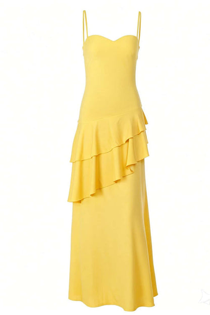 Straps Blue Chiffon Tiered Maxi Dress