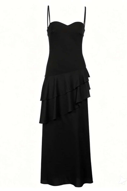 Straps Blue Chiffon Tiered Maxi Dress