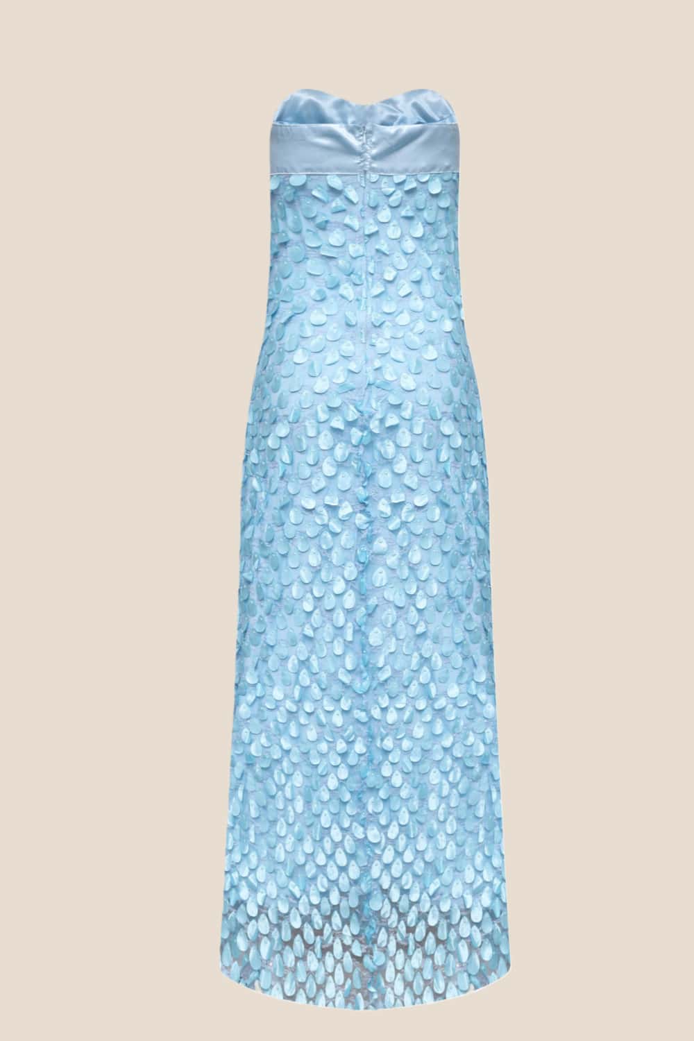 Pink Strapless Teardrop Applique Long Dress