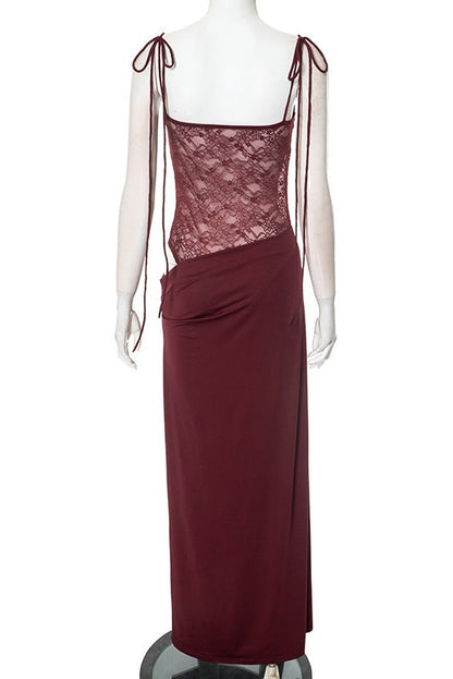 Straps Brown Sheer Tight Long Dress