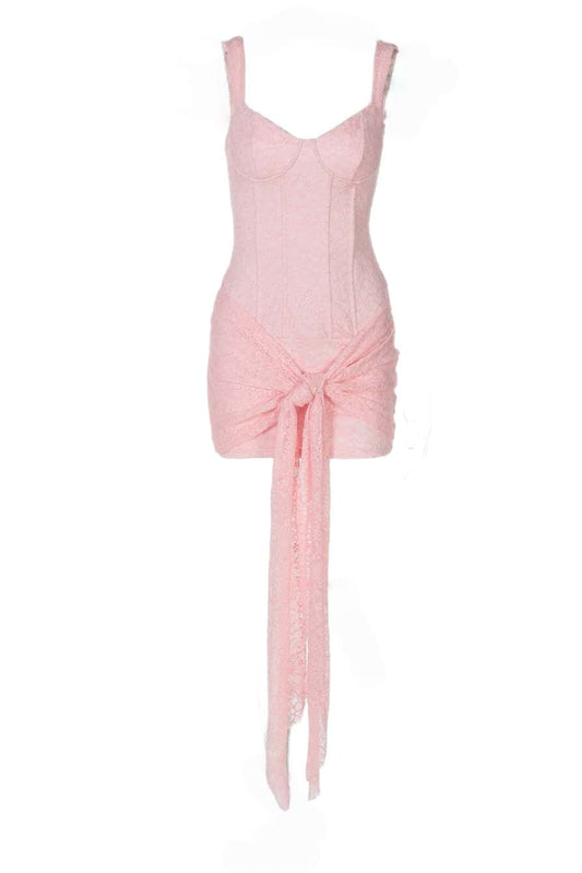 V-neck Pink Lace Bodycon Short Dress