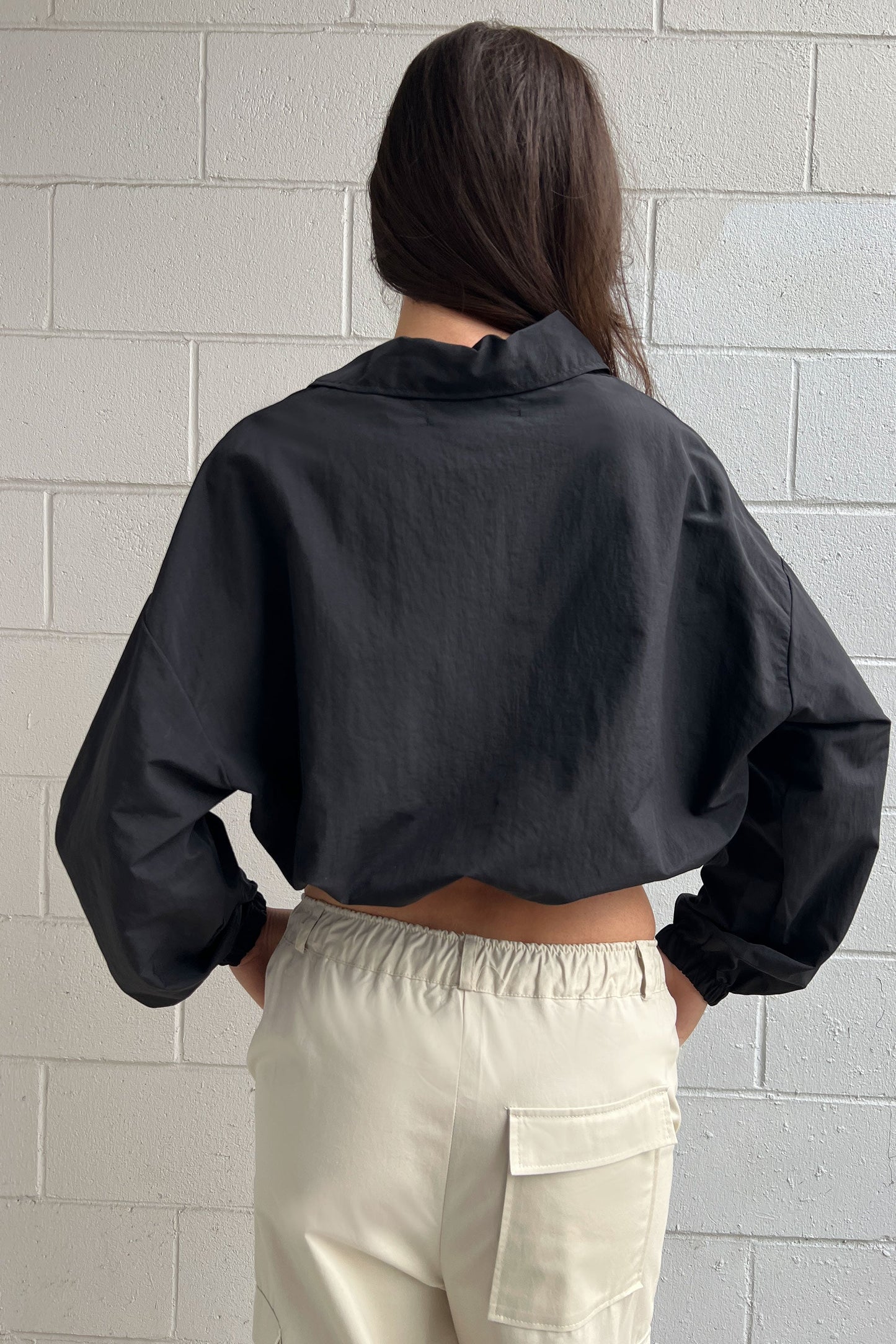 CROPPED COLLARED NYLON JACKET