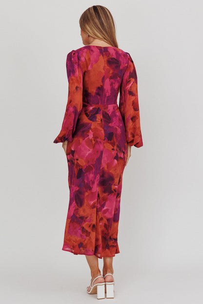 Aurora Dreams Cut-Out Waist Midi Dress Dark Rose