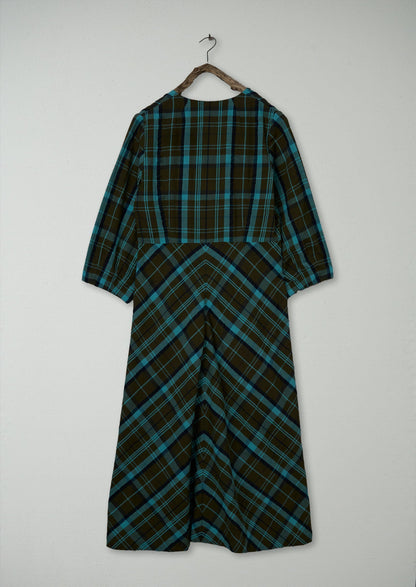 Renewed Astrid Check Seersucker Dress Size 16 (112) | Oil/Sea Green