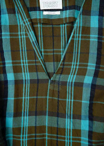 Renewed Astrid Check Seersucker Dress Size 16 (112) | Oil/Sea Green