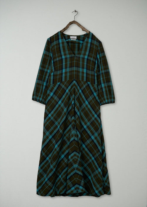 Renewed Astrid Check Seersucker Dress Size 16 (112) | Oil/Sea Green