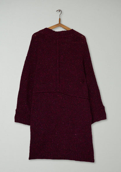 Reworn Knitted Tweed Coat Size S (598) | Damson