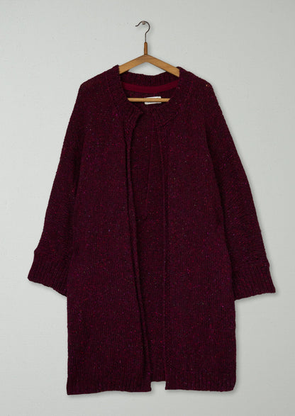 Reworn Knitted Tweed Coat Size S (598) | Damson