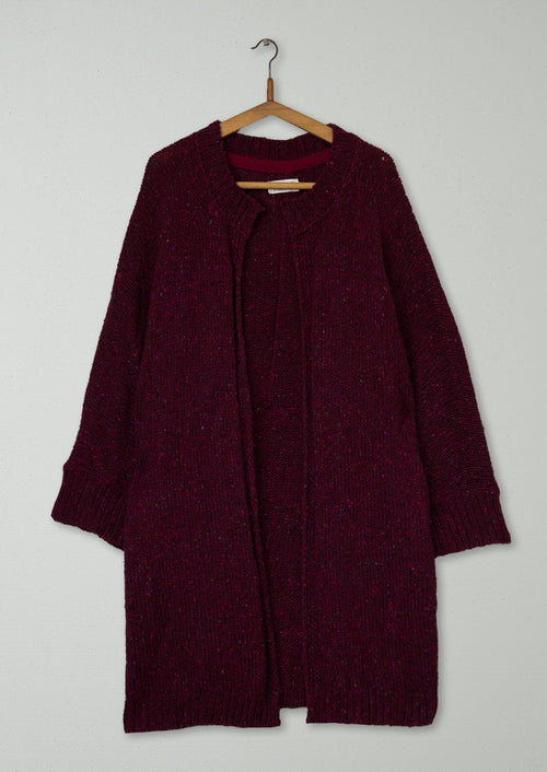 Reworn Knitted Tweed Coat Size S (598) | Damson