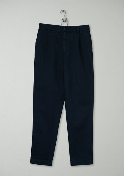 Reworn Men's Cotton Single Pleat Trousers Size S (077) | Navy