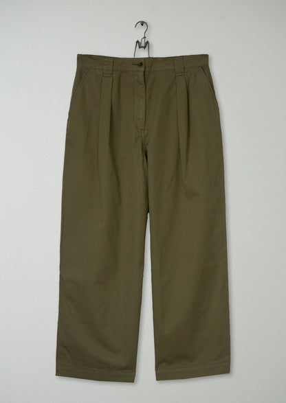 Reworn Cotton Linen Twill Trousers Size 10 (1156) | Olive Leaf