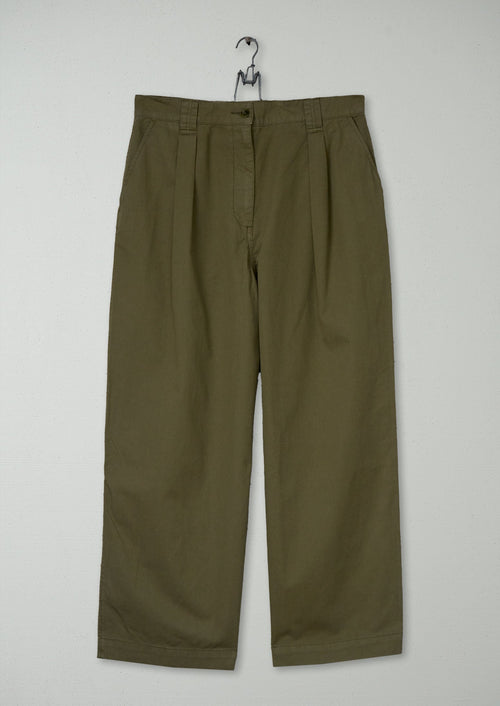Reworn Cotton Linen Twill Trousers Size 10 (1156) | Olive Leaf
