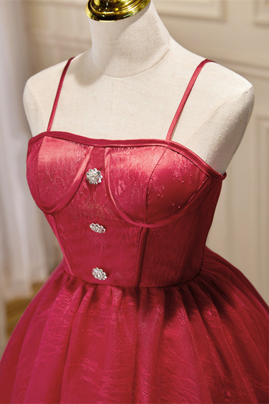 Straps Red A-line Tulle Short Party Dress