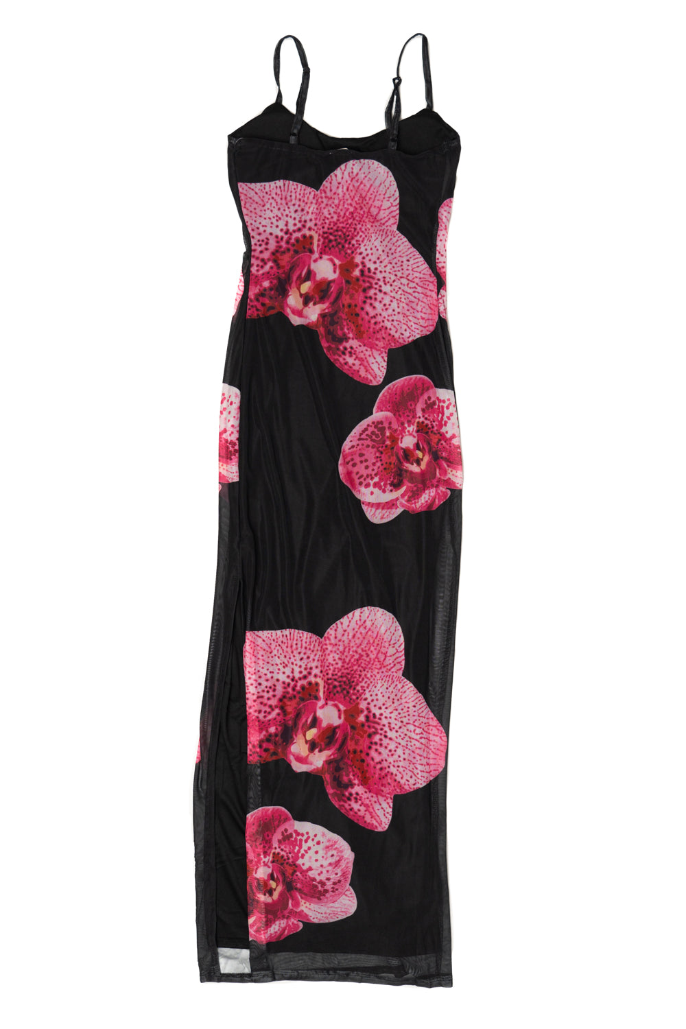 Large Flower Print Mesh Maxi Dress