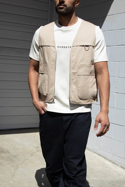 COTTON-TWILL CARGO UTILITY VEST
