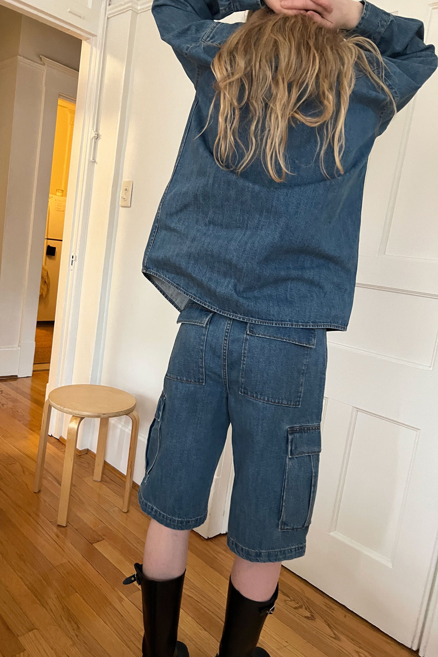 LONG CARGO DENIM SHORT