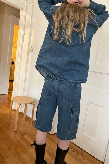 LONG CARGO DENIM SHORT
