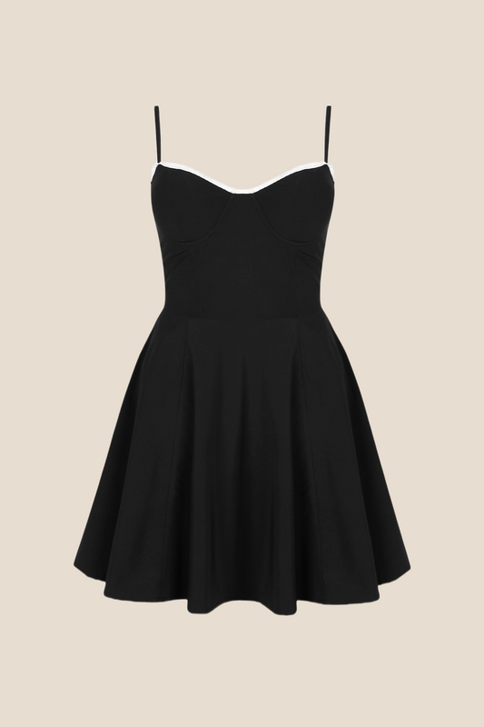 Spaghetti Straps Black A-line Short Dress