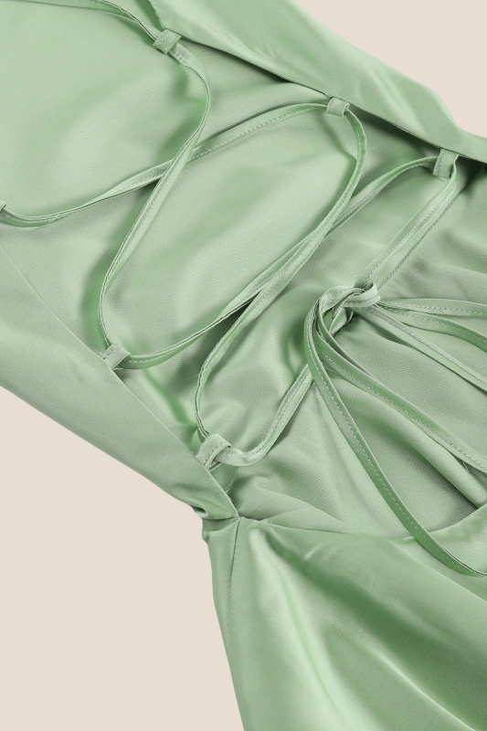 Straps Green Lace-up Back Tiered Party Dress