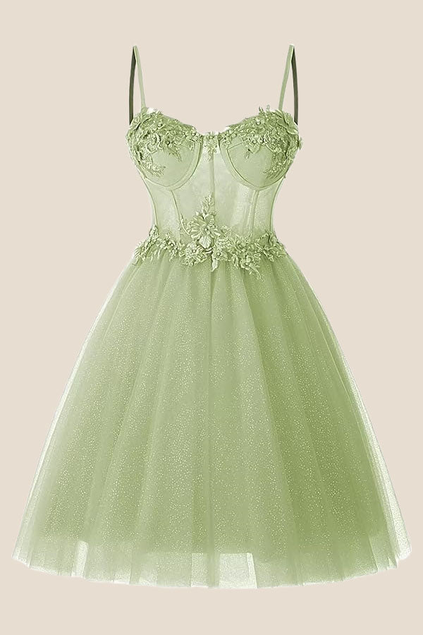 Straps Lavender Appliques Sparkle Tulle Short Dress
