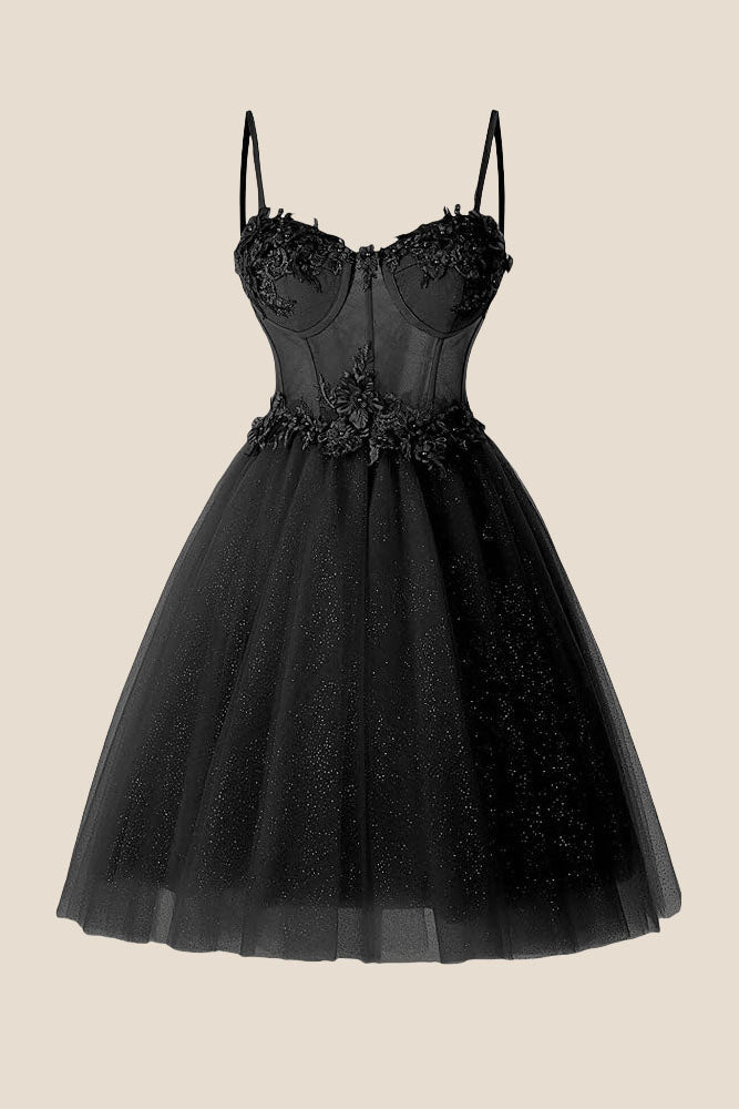 Straps Lavender Appliques Sparkle Tulle Short Dress