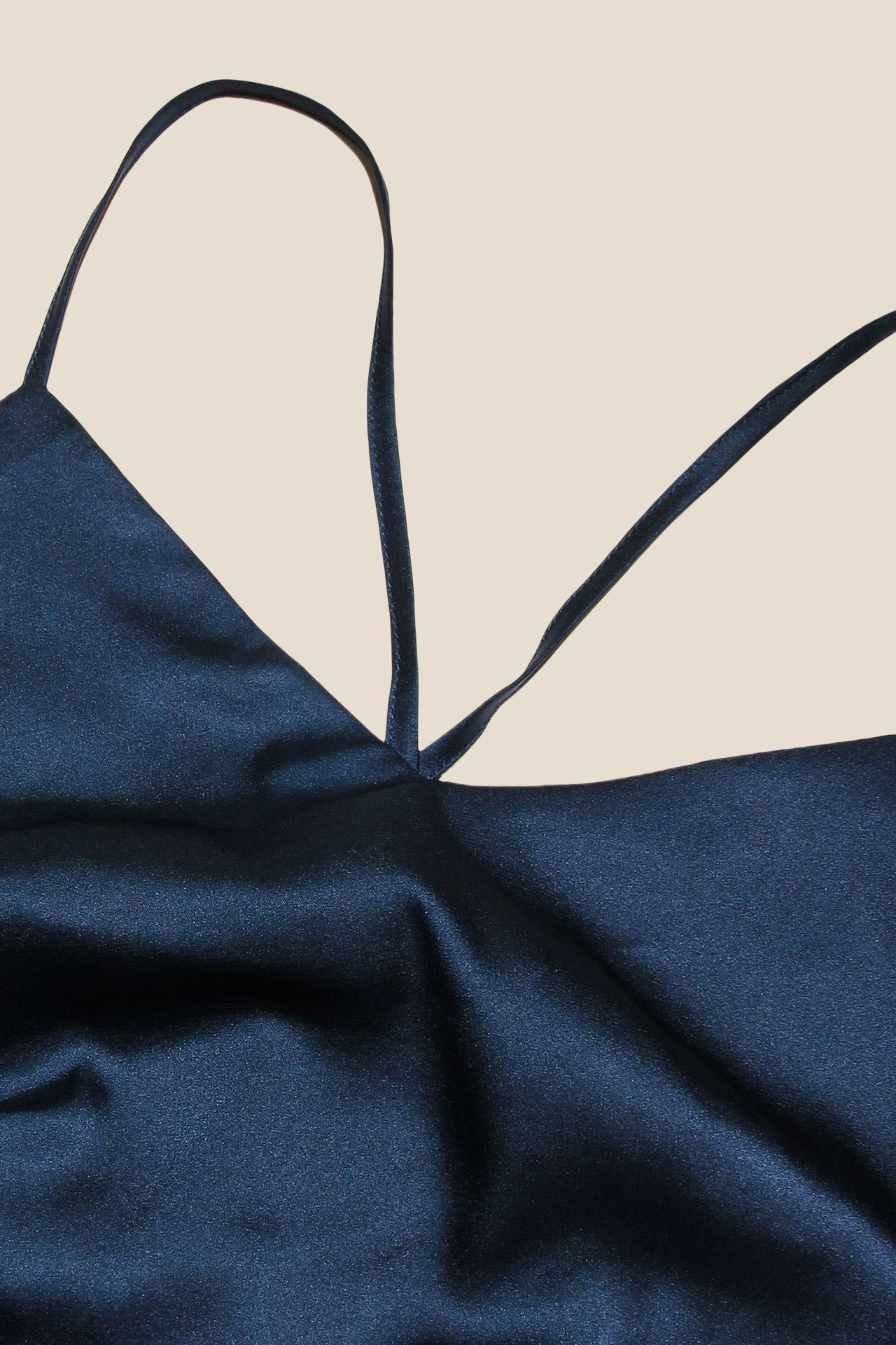 Straps Navy Blue Ruched Long Dress with Slit