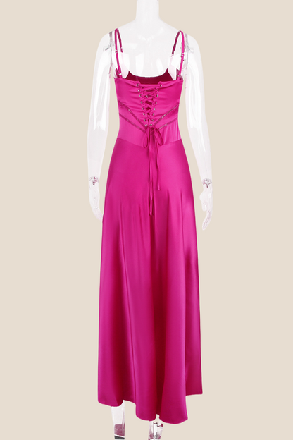 Straps Black Lace-up Back A-line Long Dress