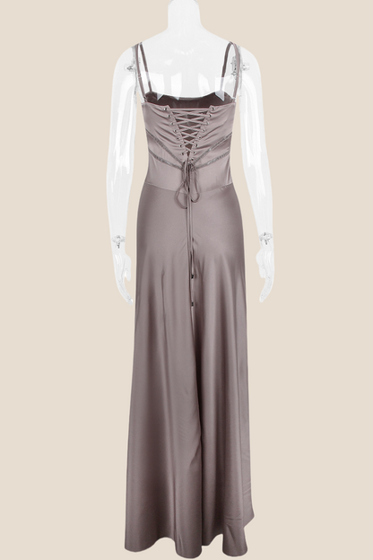 Straps Black Lace-up Back A-line Long Dress