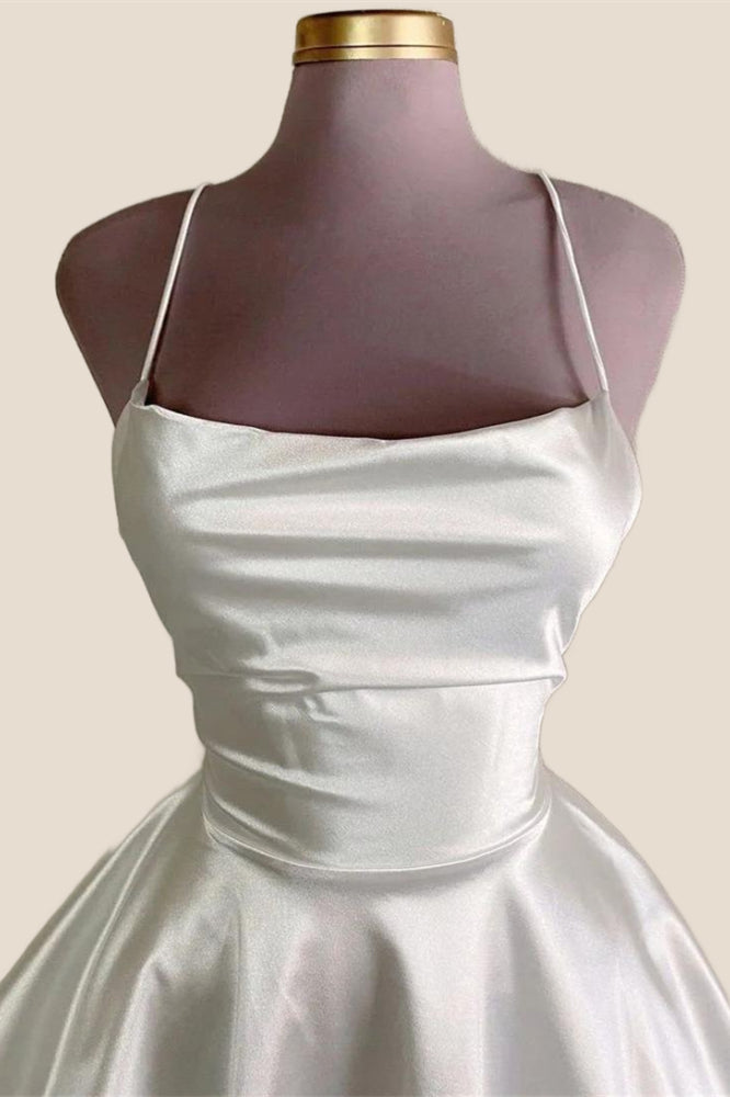 Straps Lavender Satin A-line Short Dress