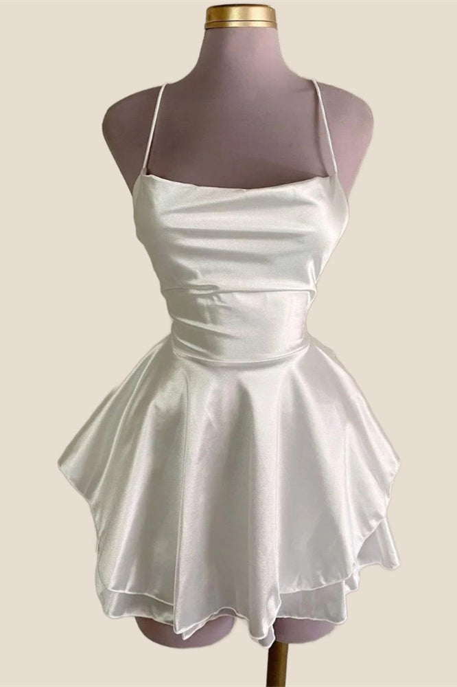 Straps Lavender Satin A-line Short Dress