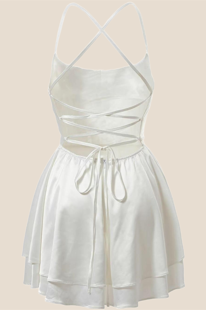 Straps Lavender Satin A-line Short Dress