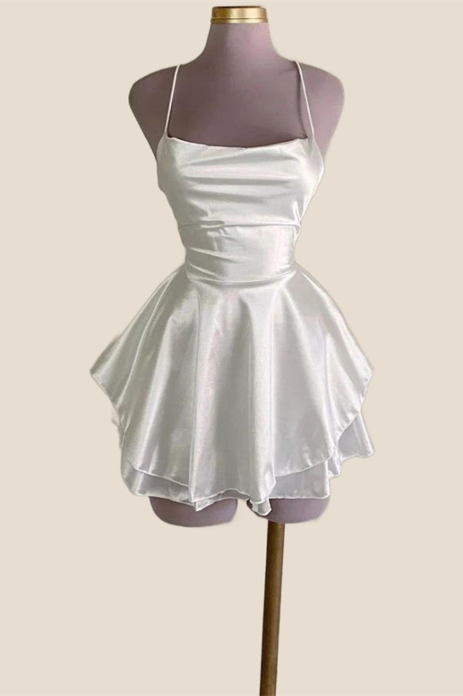 Straps Lavender Satin A-line Short Dress