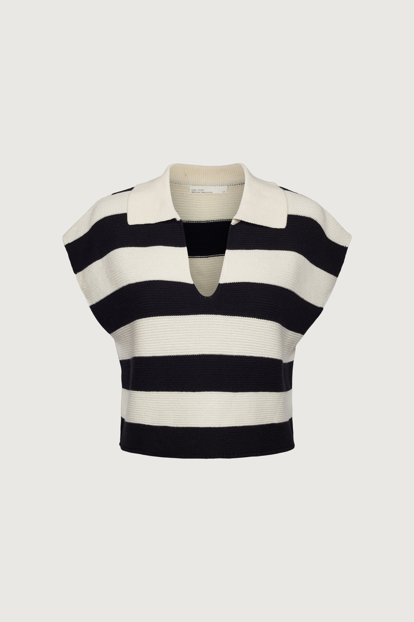 CROPPED STRIPED COLLARED SWEATER