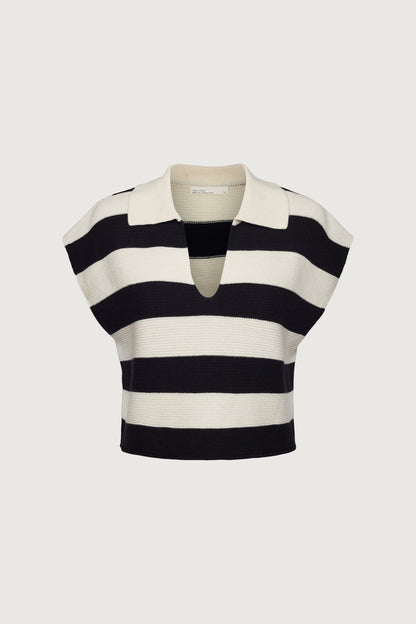 CROPPED STRIPED COLLARED SWEATER