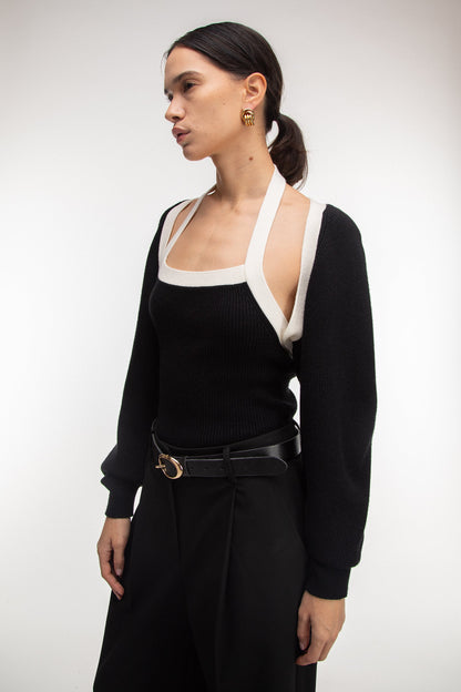 CONTRAST TRIM KNIT BOLERO & TANK TWO PIECE SET