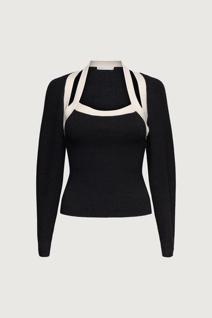 CONTRAST TRIM KNIT BOLERO & TANK TWO PIECE SET