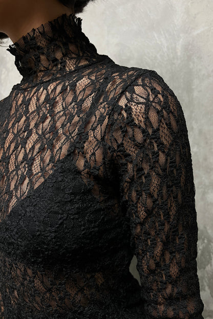MOCKNECK LACE MESH TOP